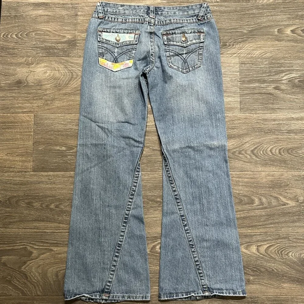 Be Good Size Large Patchwork Embroidered Denim Distressed Flare Jeans Y2K 00s